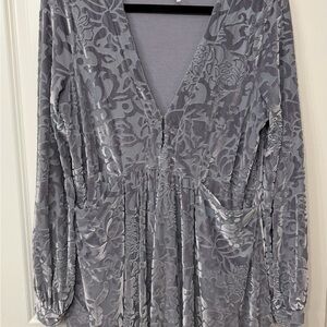 Free People Velvet Burnout Long Sleeve Dress in Gray